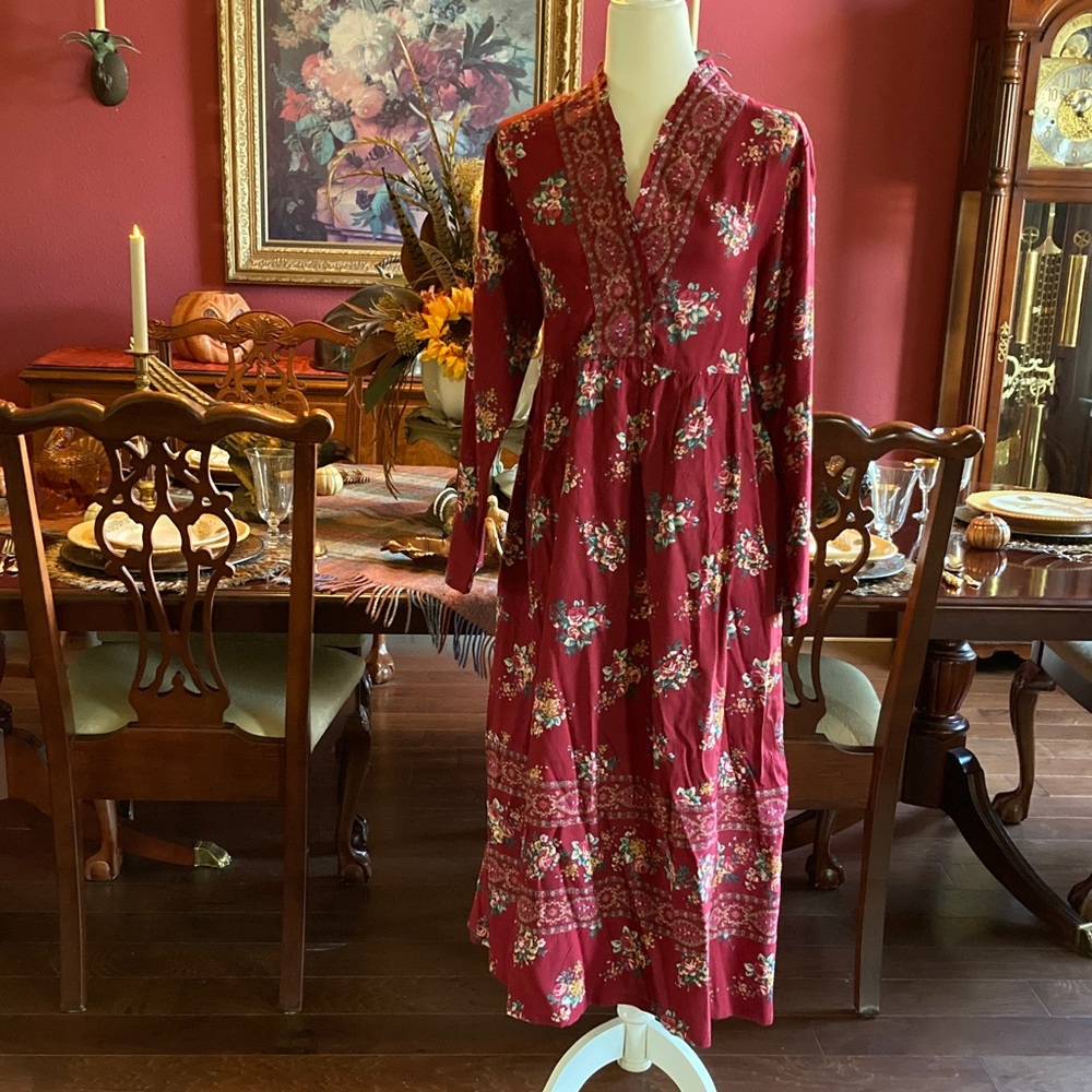 April Cornell Burgundy Floral Midi Dress.  Excellent like new condition!